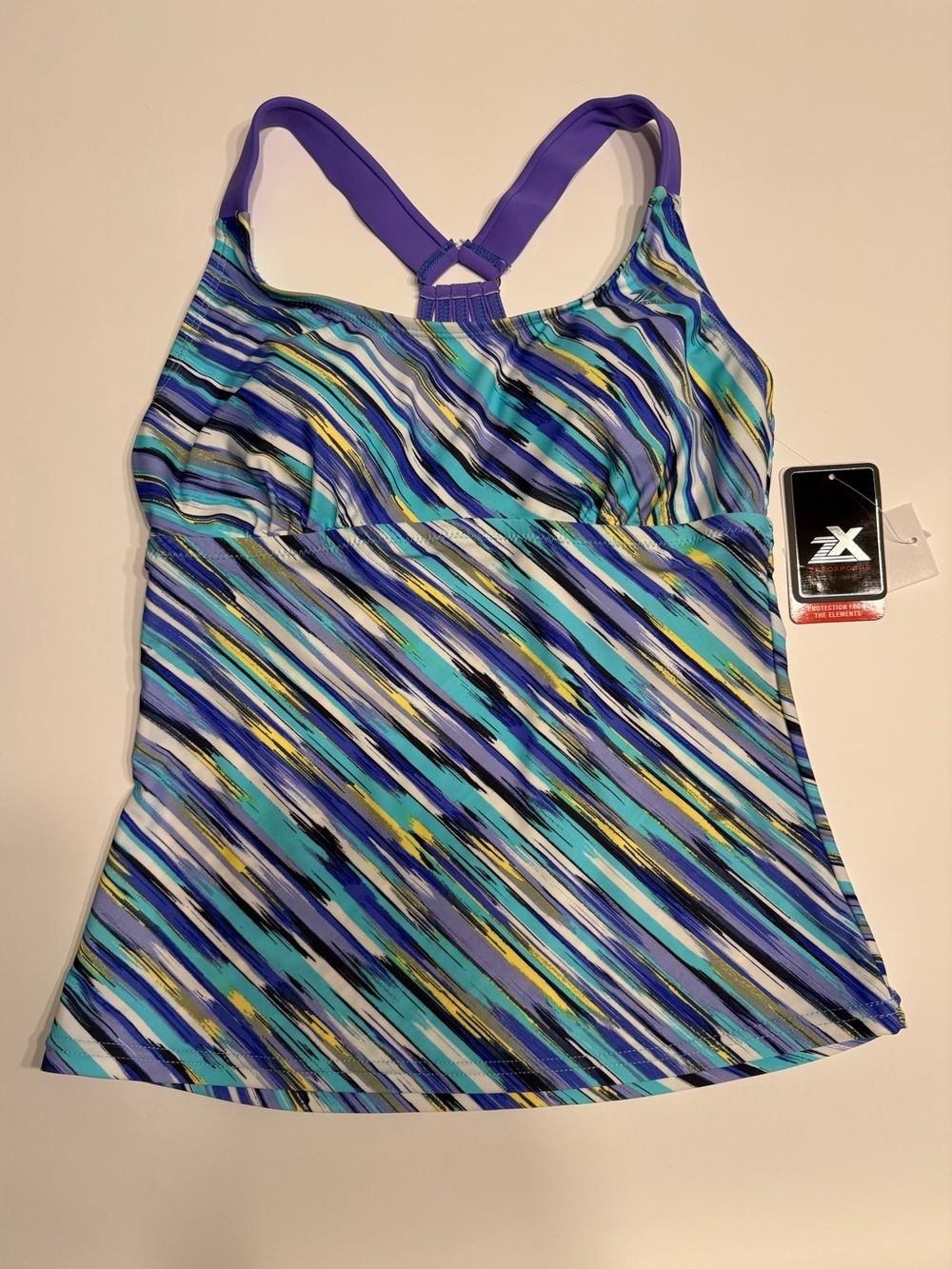 ZeroXposur Women’s Wide Strap Padded Multicolor Striped Tankini Swimsuit Top - 8